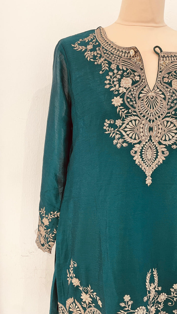 Emerald Green Short Kurti with Palazzo Sets (Ready to Wear)