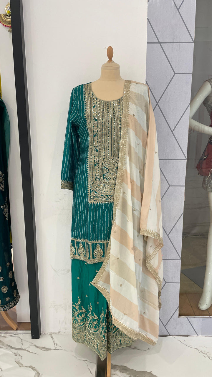 Sage Green & Turquoise Bhandani set (Ready to Wear)