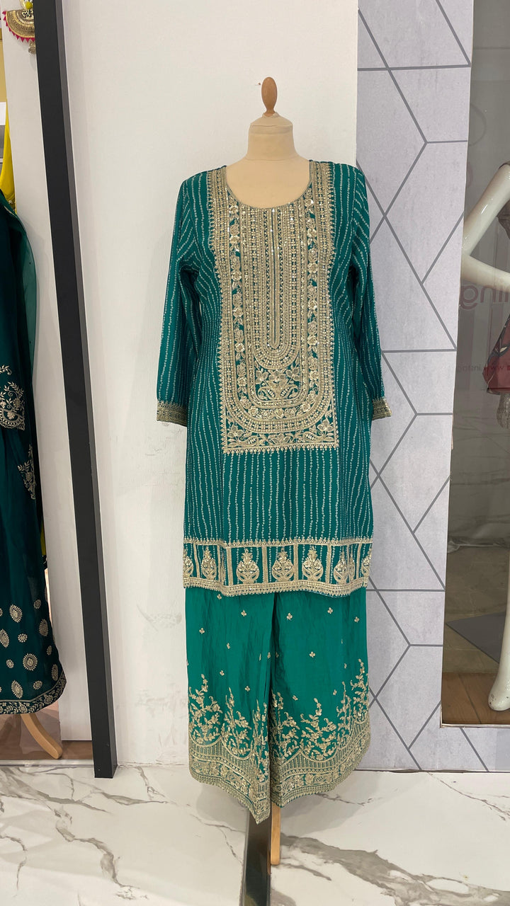 Sage Green & Turquoise Bhandani set (Ready to Wear)