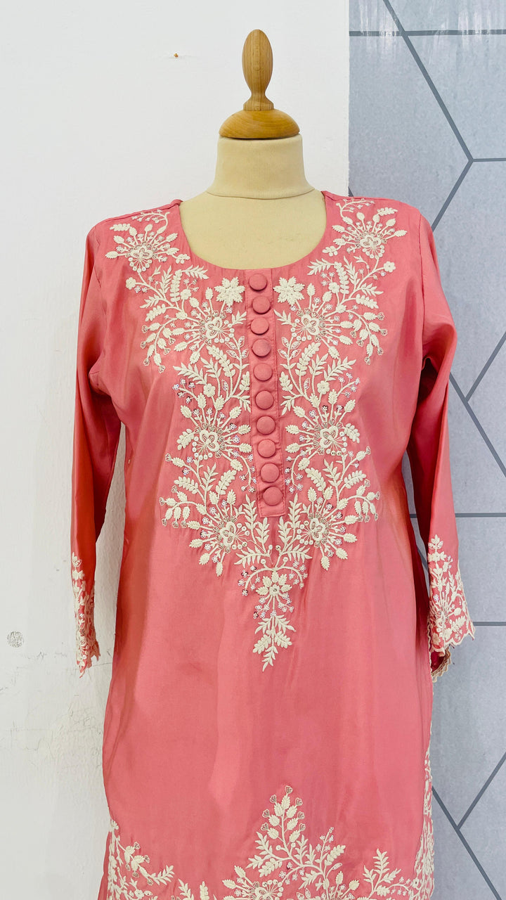 Pink Shimmer Sharara Set ( Ready-to-Wear)