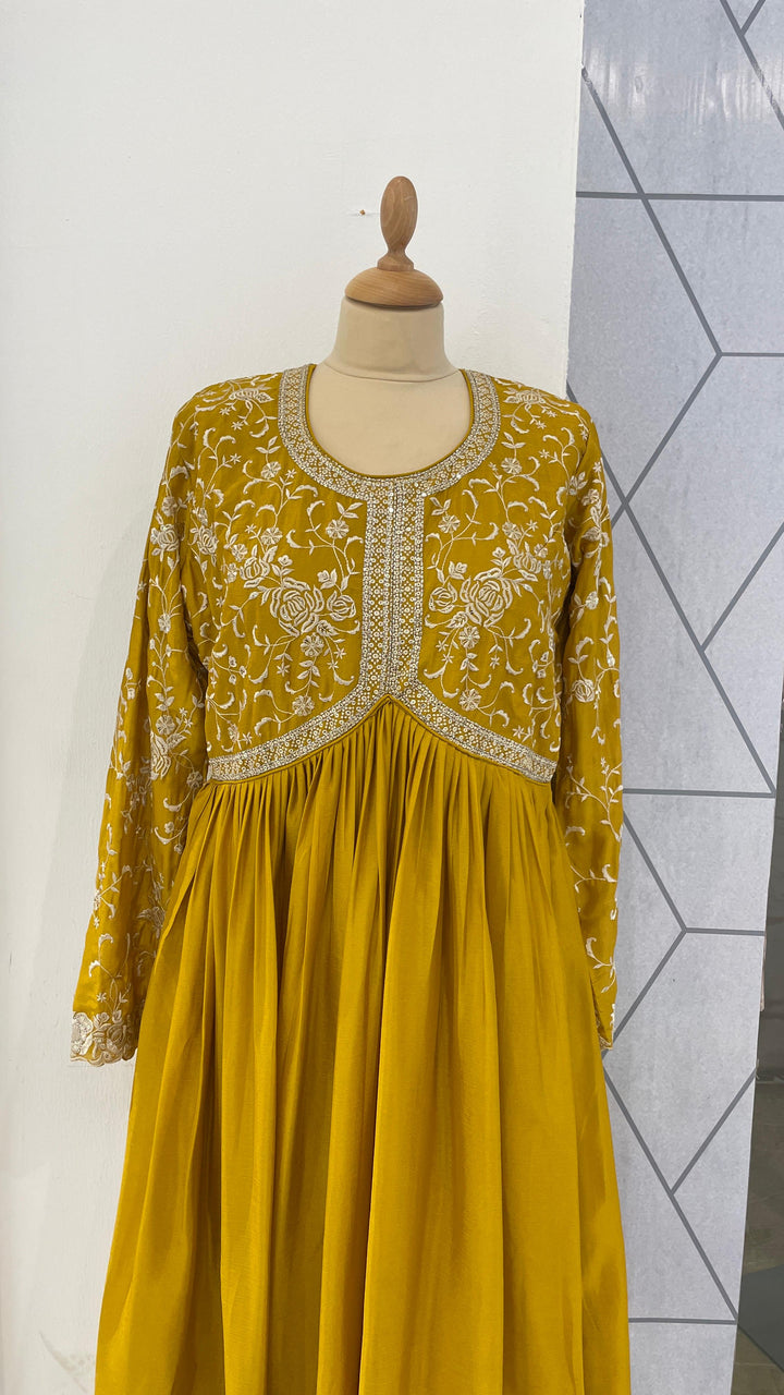 Haldi Yellow Gown with Dupatta Set (Ready to Wear)