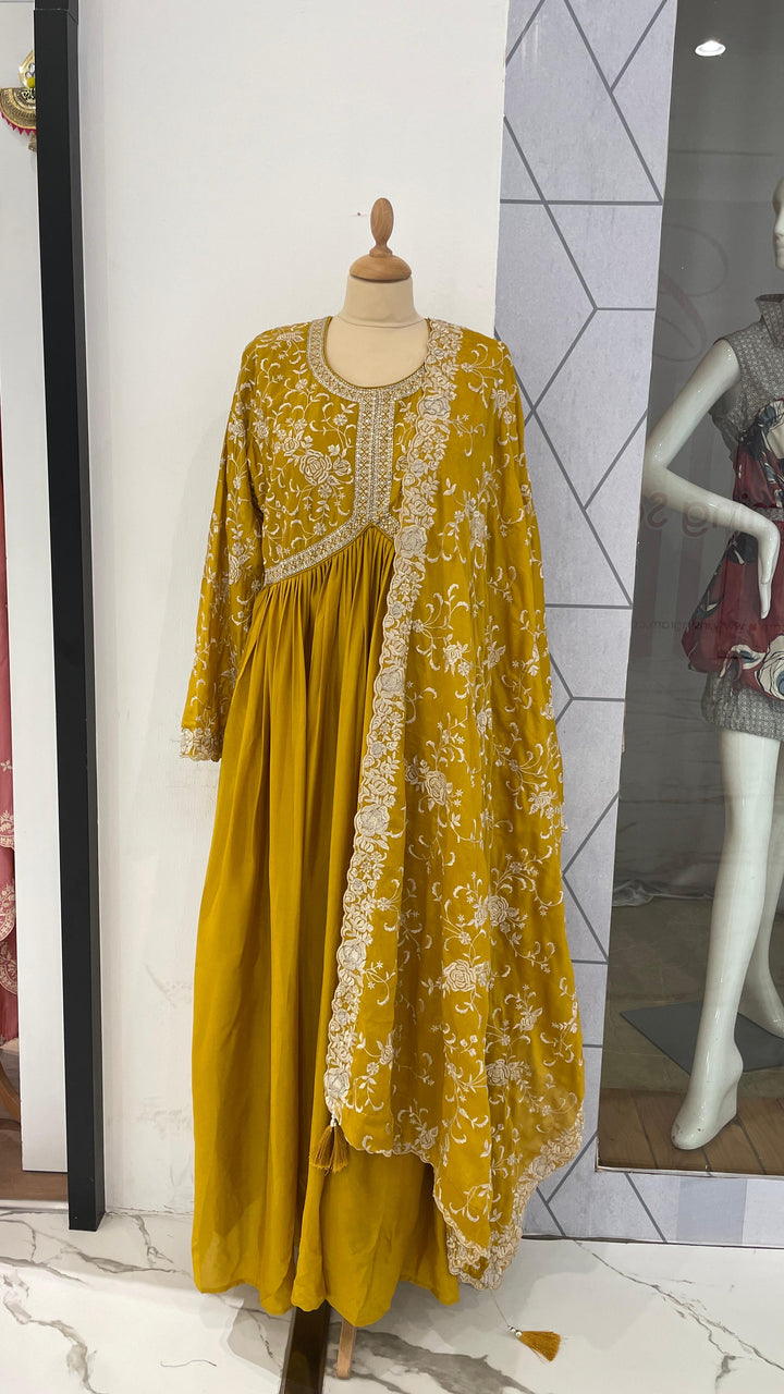 Haldi Yellow Gown with Dupatta Set (Ready to Wear)