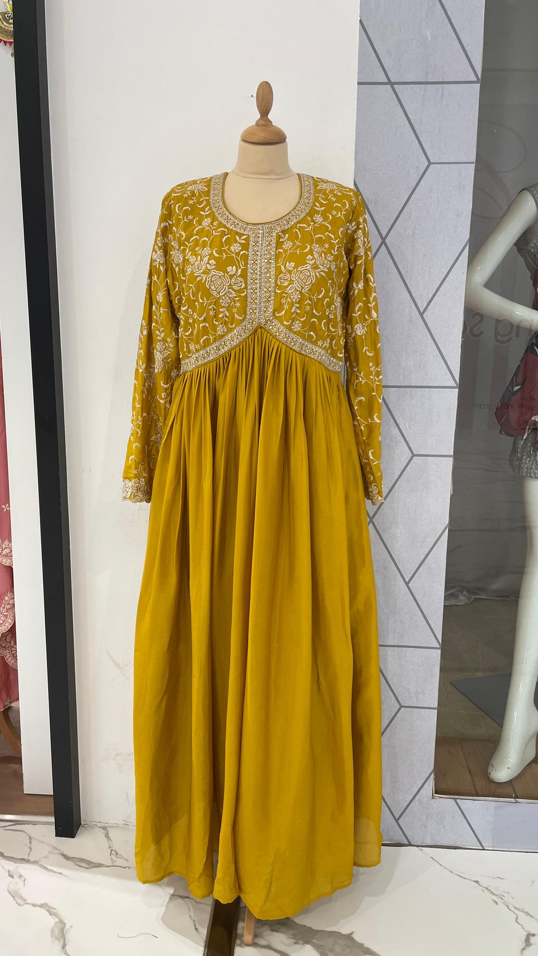 Haldi Yellow Gown with Dupatta Set (Ready to Wear)