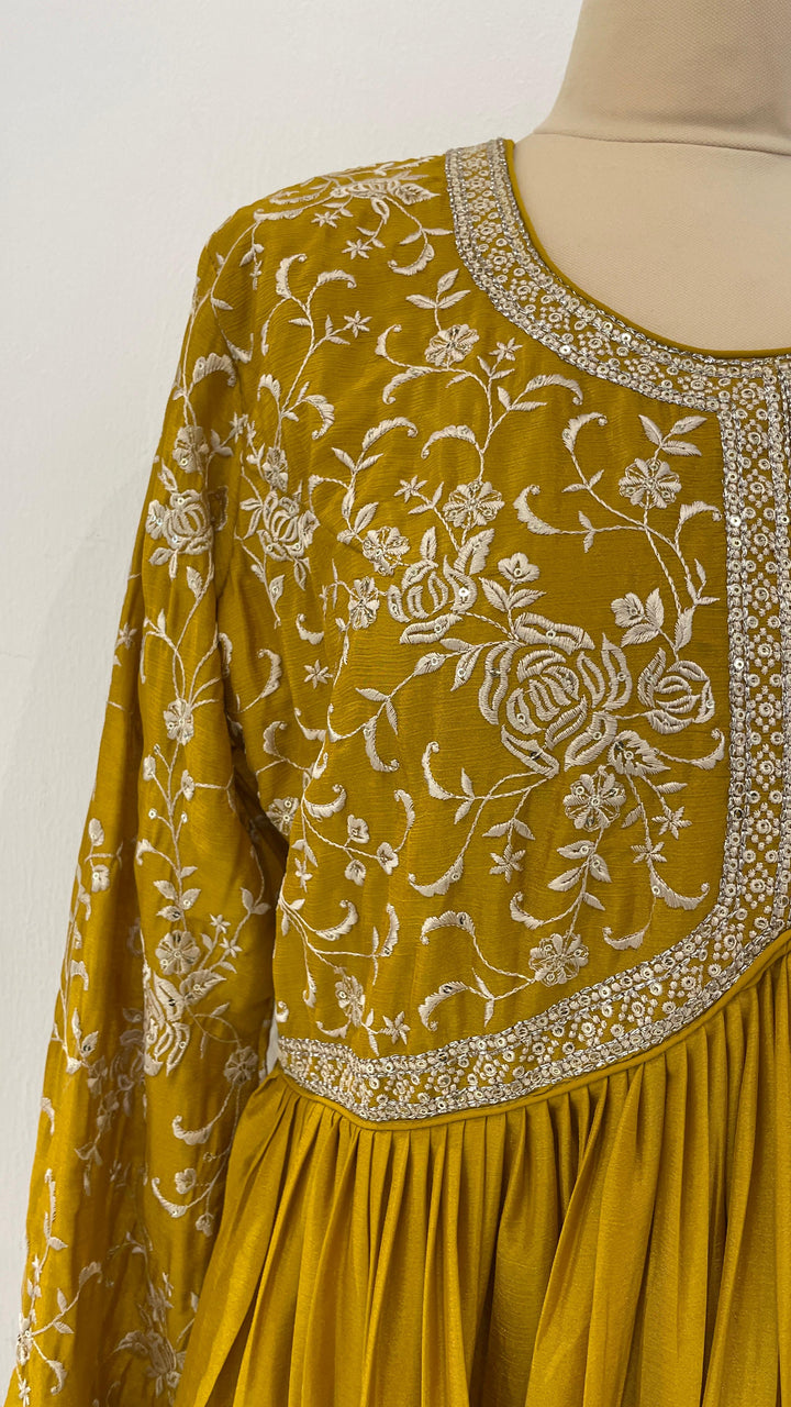 Haldi Yellow Gown with Dupatta Set (Ready to Wear)