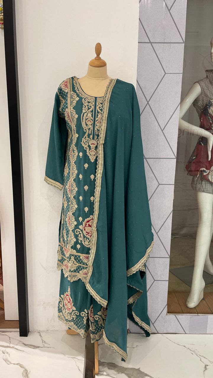 Mint Green Kurta Set with Afghani Pants (Ready to Wear)