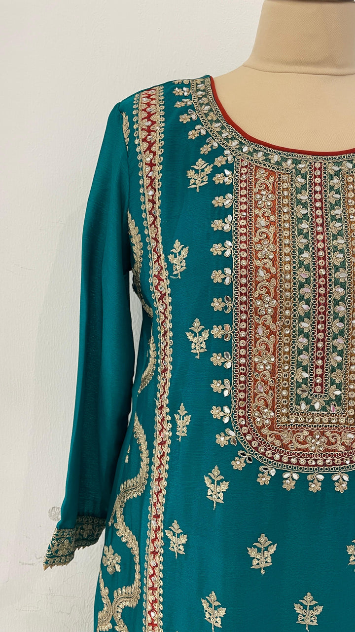 Turquoise Kurta Set with Afghani Pants (Ready to Wear)