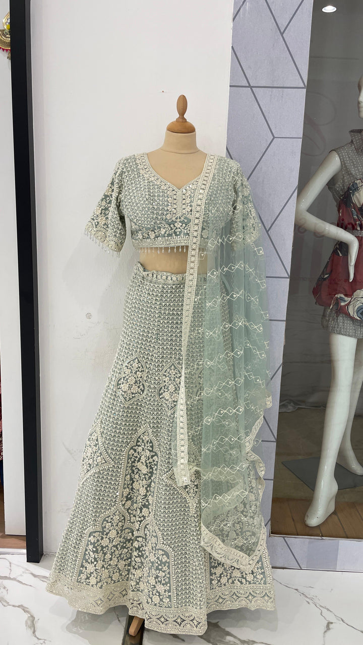 Ice Blue with Pearl Lehenga (Ready to wear) set