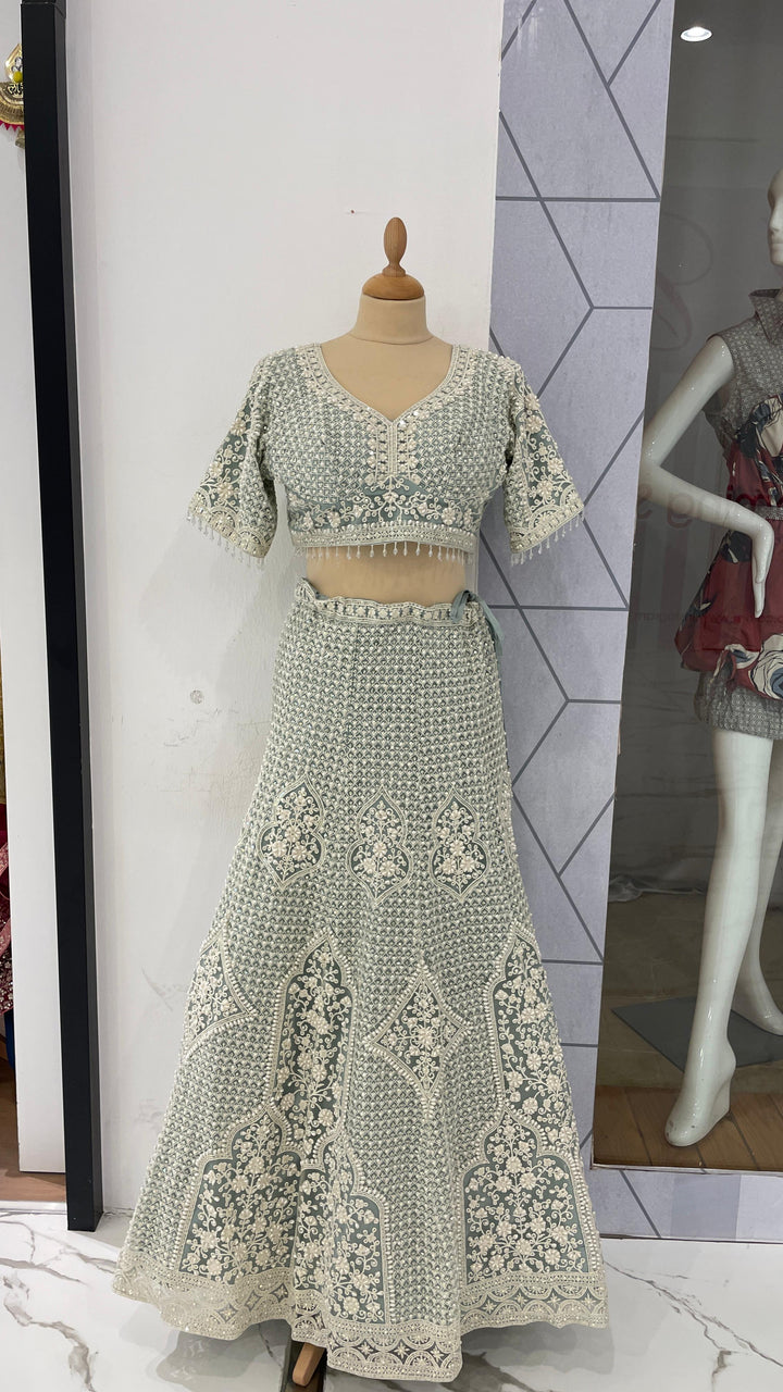 Ice Blue with Pearl Lehenga (Ready to wear) set