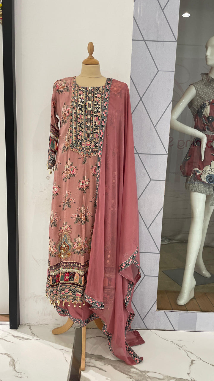 Blush Pink Long Anarkali and Palazzo Suit (Ready to Wear)Sets