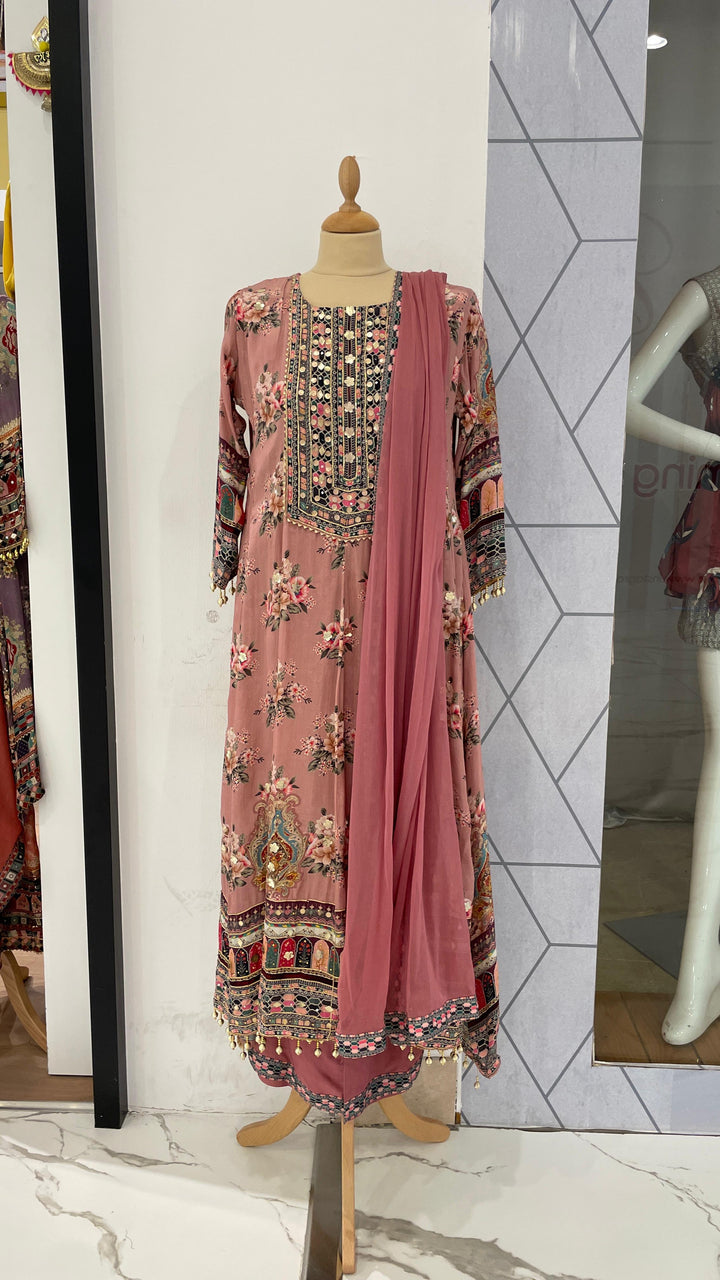 Blush Pink Long Anarkali and Palazzo Suit (Ready to Wear)Sets