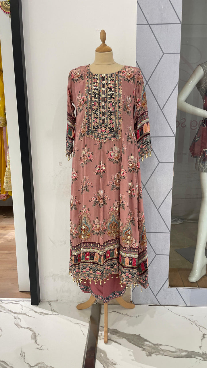 Blush Pink Long Anarkali and Palazzo Suit (Ready to Wear)Sets