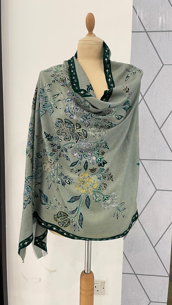 Shipra Pastel Green Kalamkari Pashmina Scarf