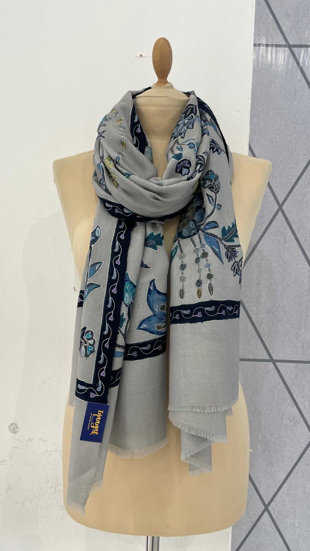 Shipra Grey Kalamkari Pashmina Scarf