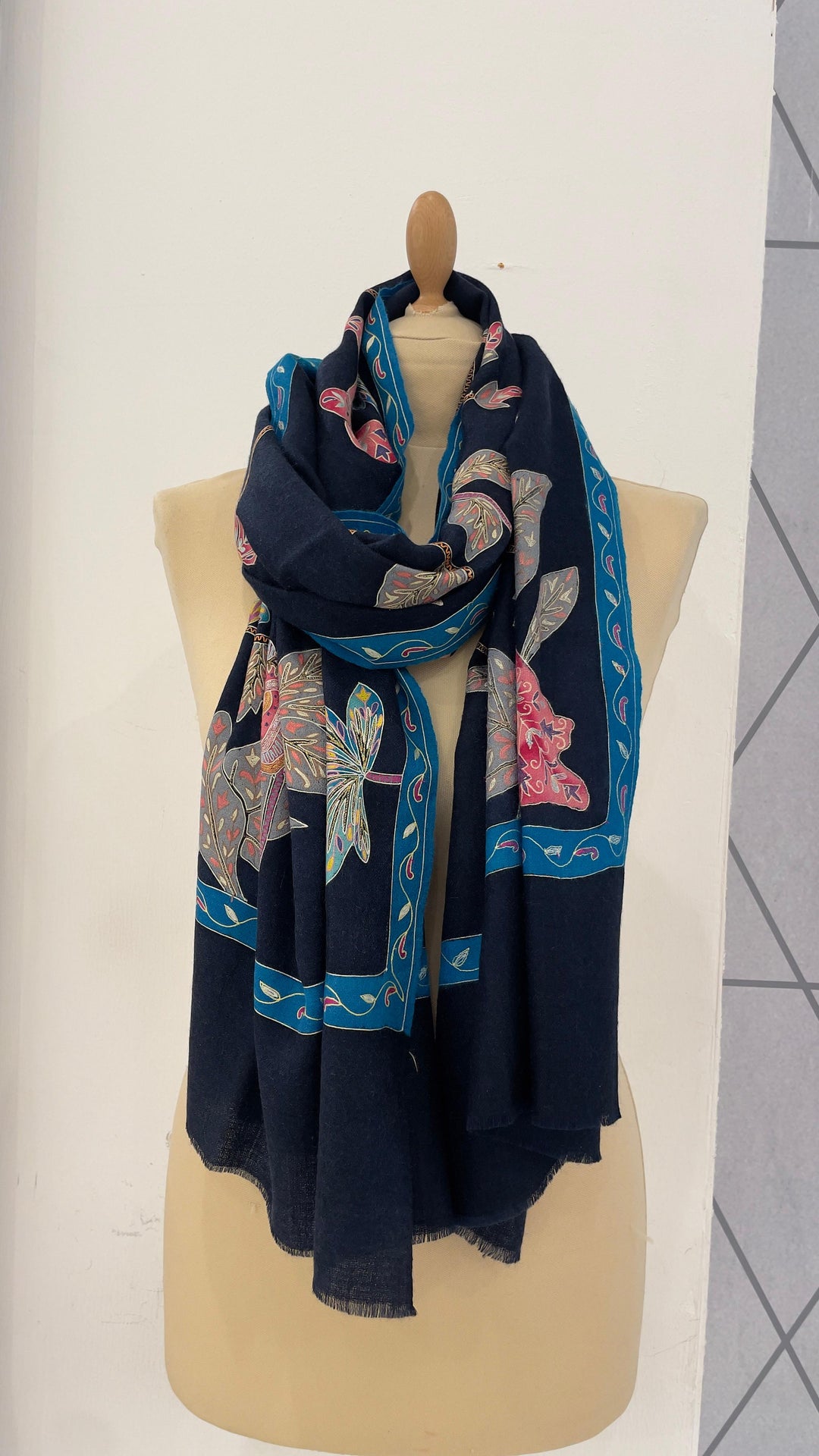 Shipra Midnight Blue Kalamkari Pashmina Scarf