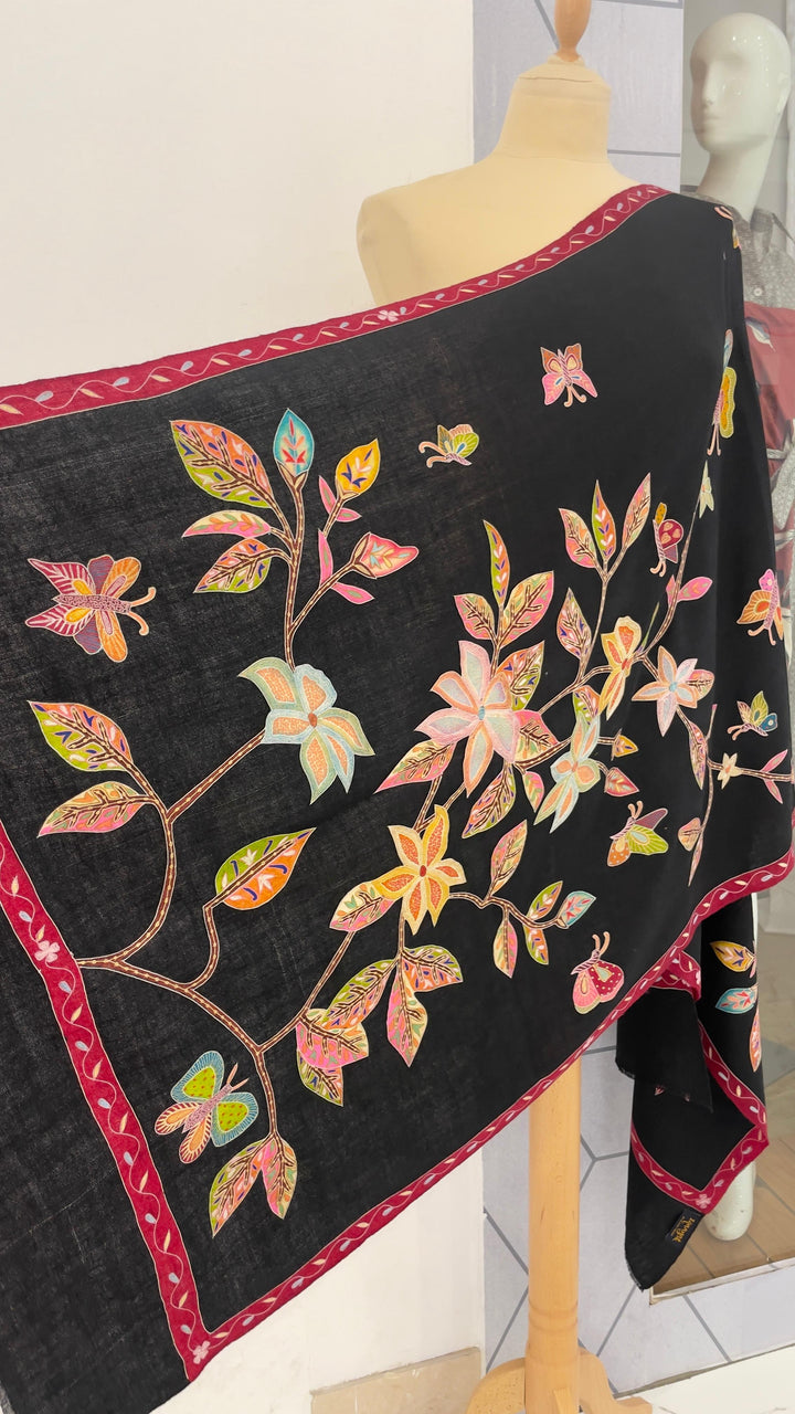 Shipra Black Kalamkari Pashmina Scarf