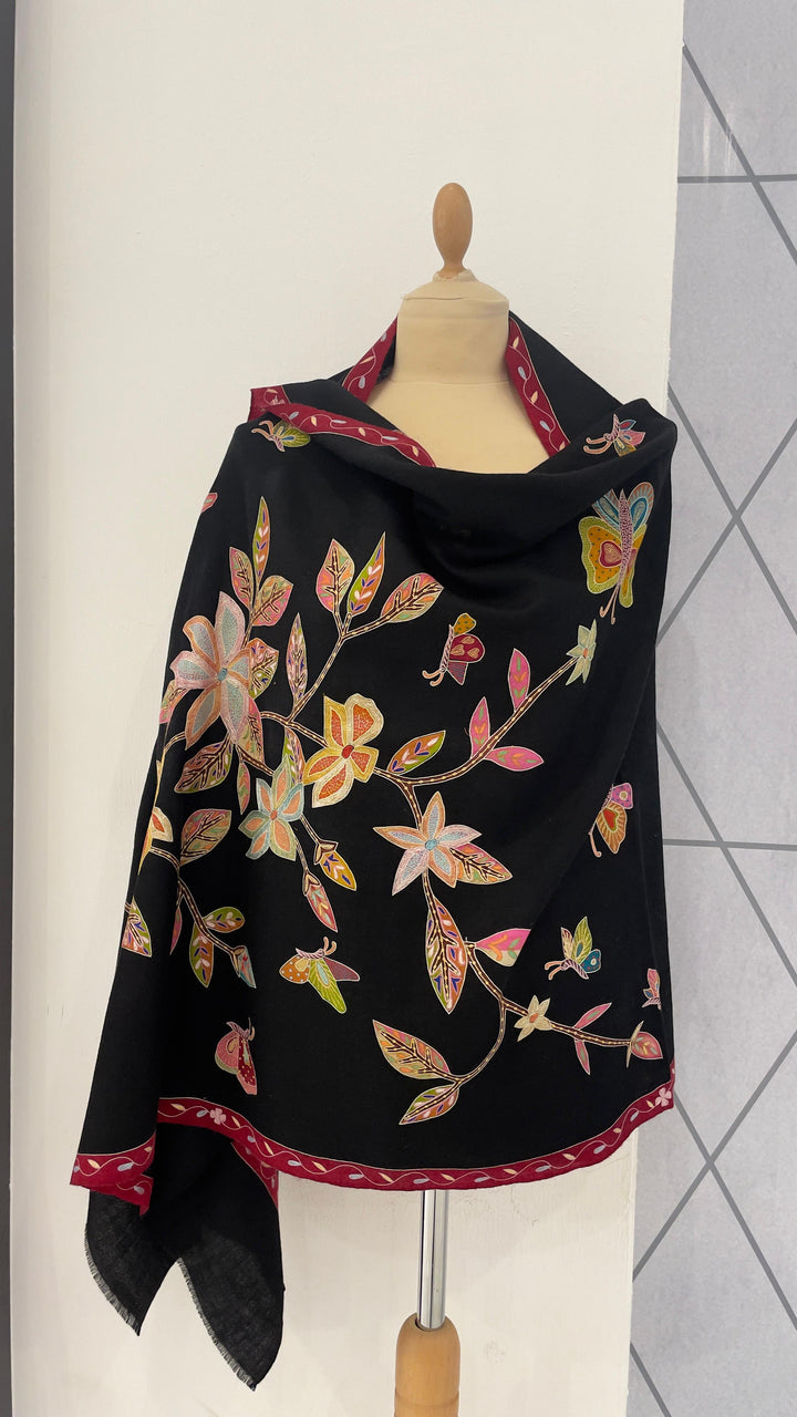 Shipra Black Kalamkari Pashmina Scarf