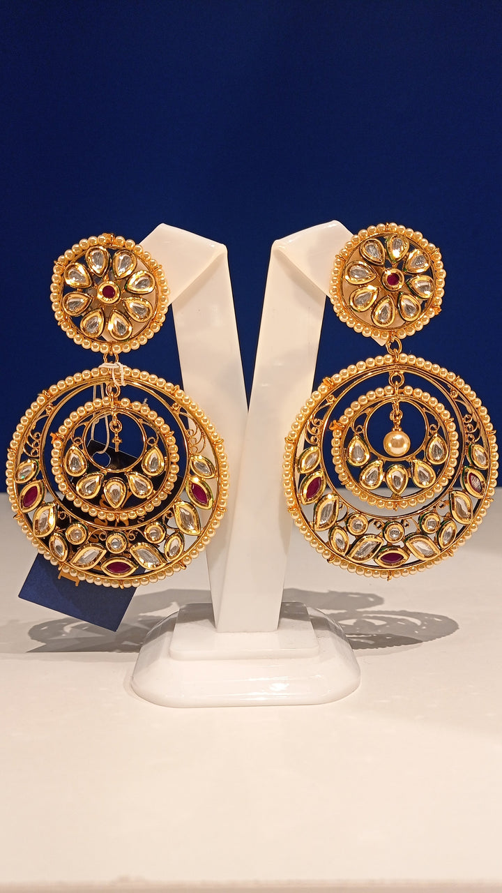 Mayuri Red and Gold Kundan Traditional Earrings