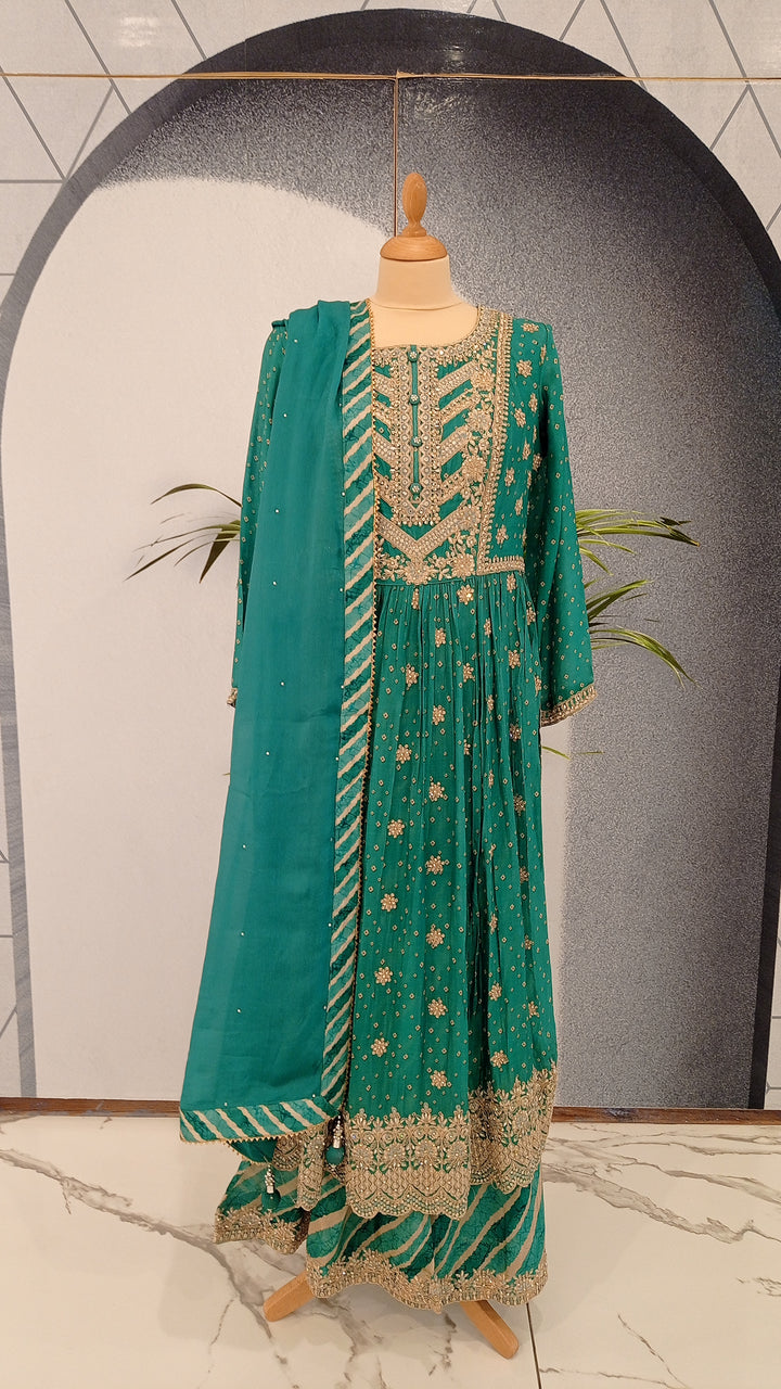 Navya Turquoise Rhinestones Anarkali Set (Ready to Wear)