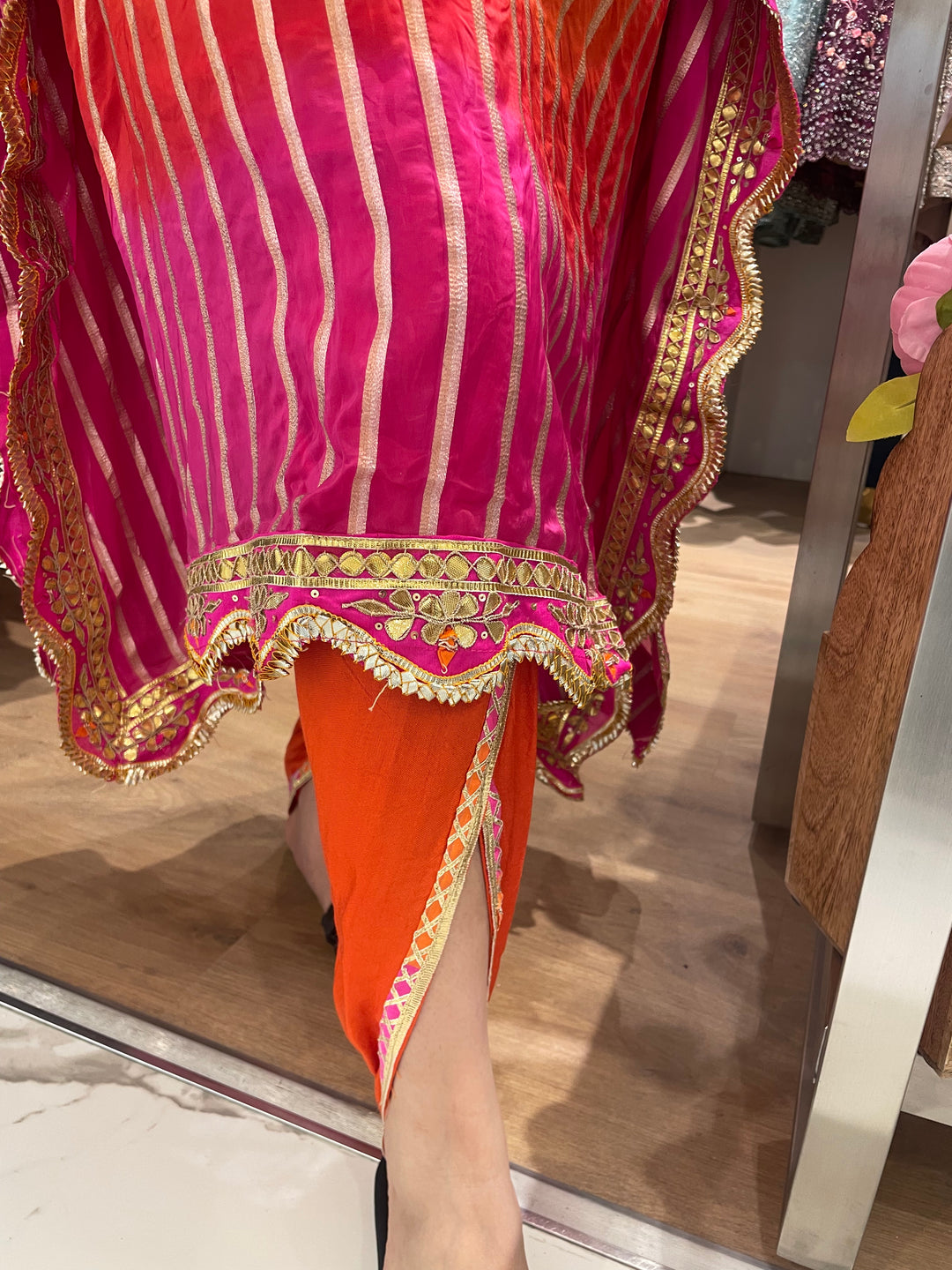 Paras Orange and Pink Gotta Patti Kaftan and Dhoti Pants Set (Ready to Wear)