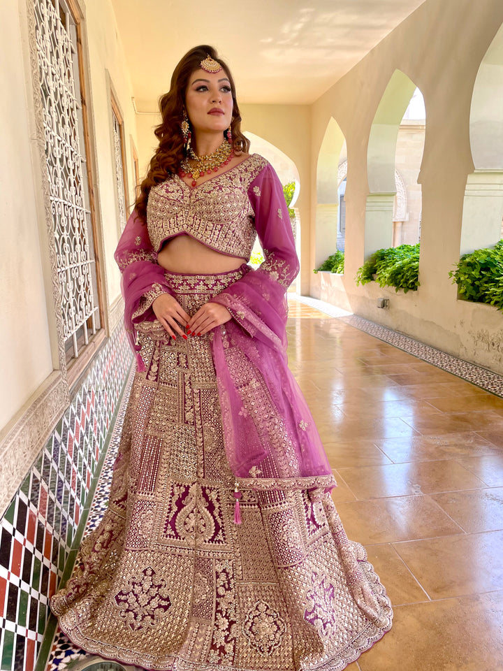 Shagun Purple and Silver Mirror-work Lehenga (Ready to Wear)