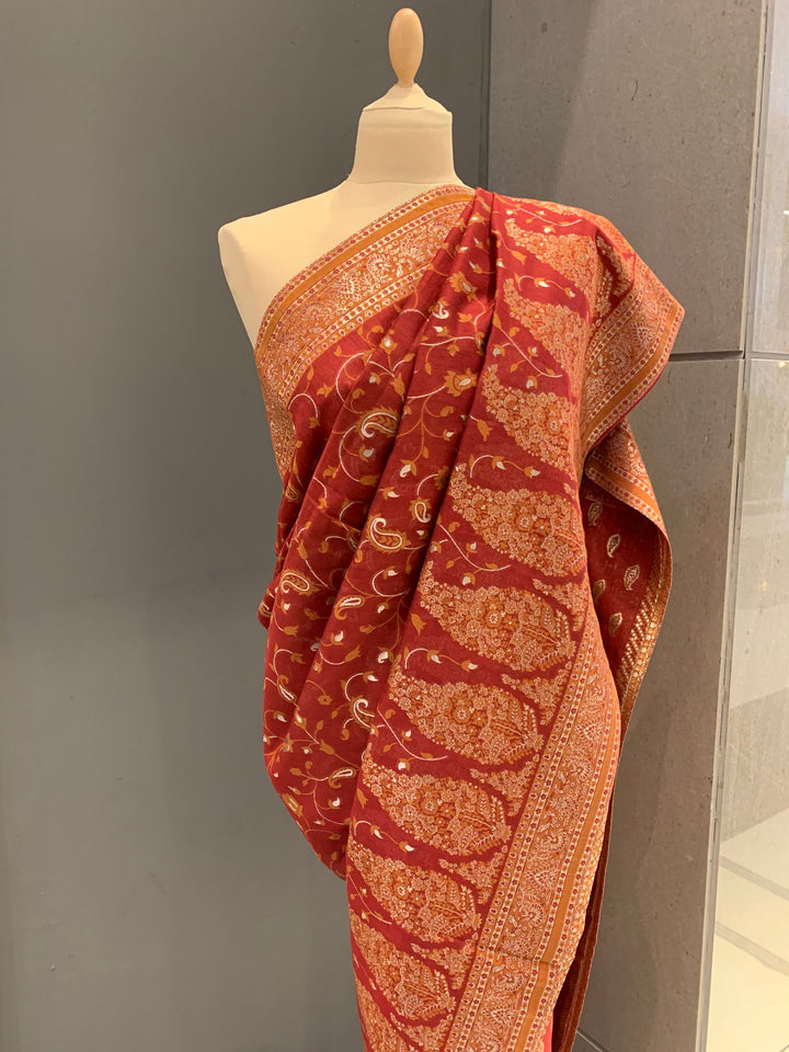 Nayan Earthy Red and Rust Silk Saree With Zari