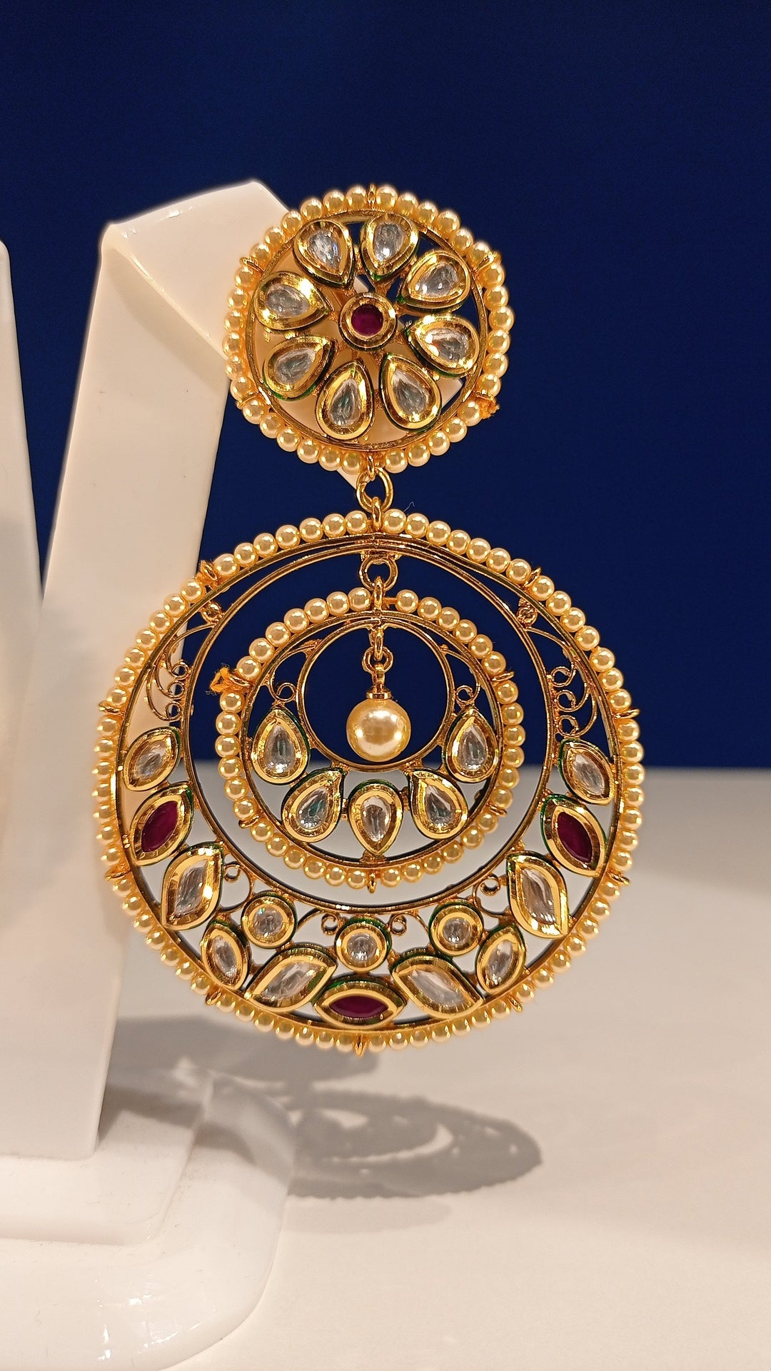 Mayuri Red and Gold Kundan Traditional Earrings