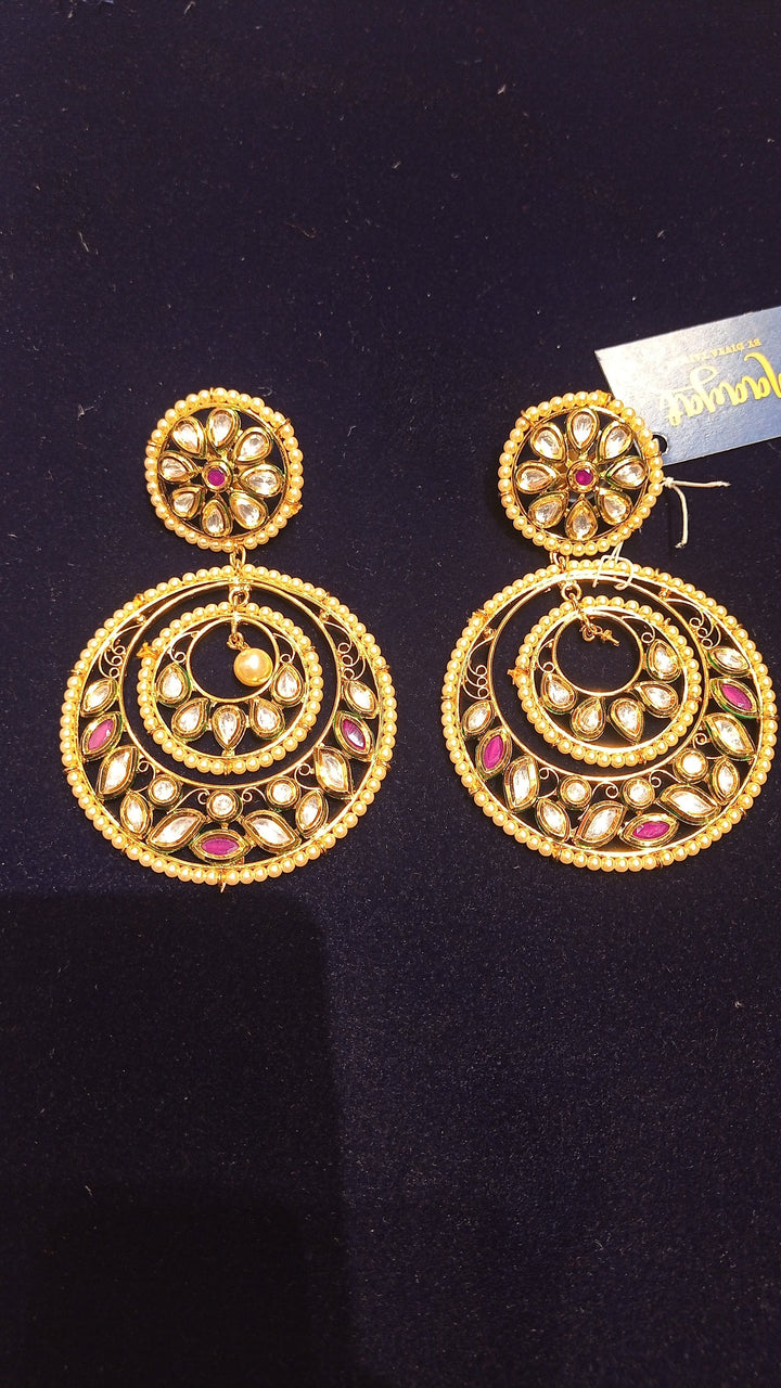 Mayuri Red and Gold Kundan Traditional Earrings