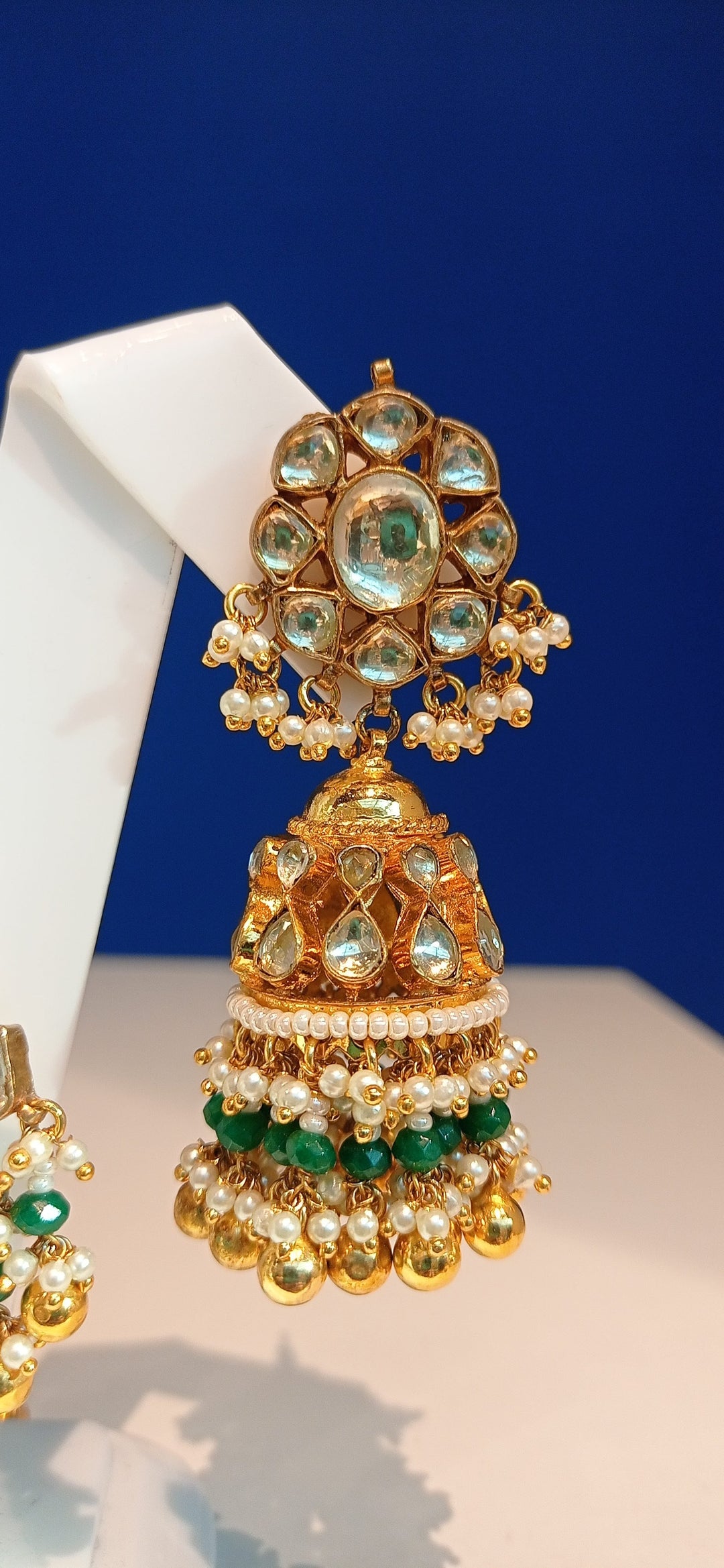 Varania Green Kundan and Imitation Polki Diamonds Necklace, Earrings and Teeka Set