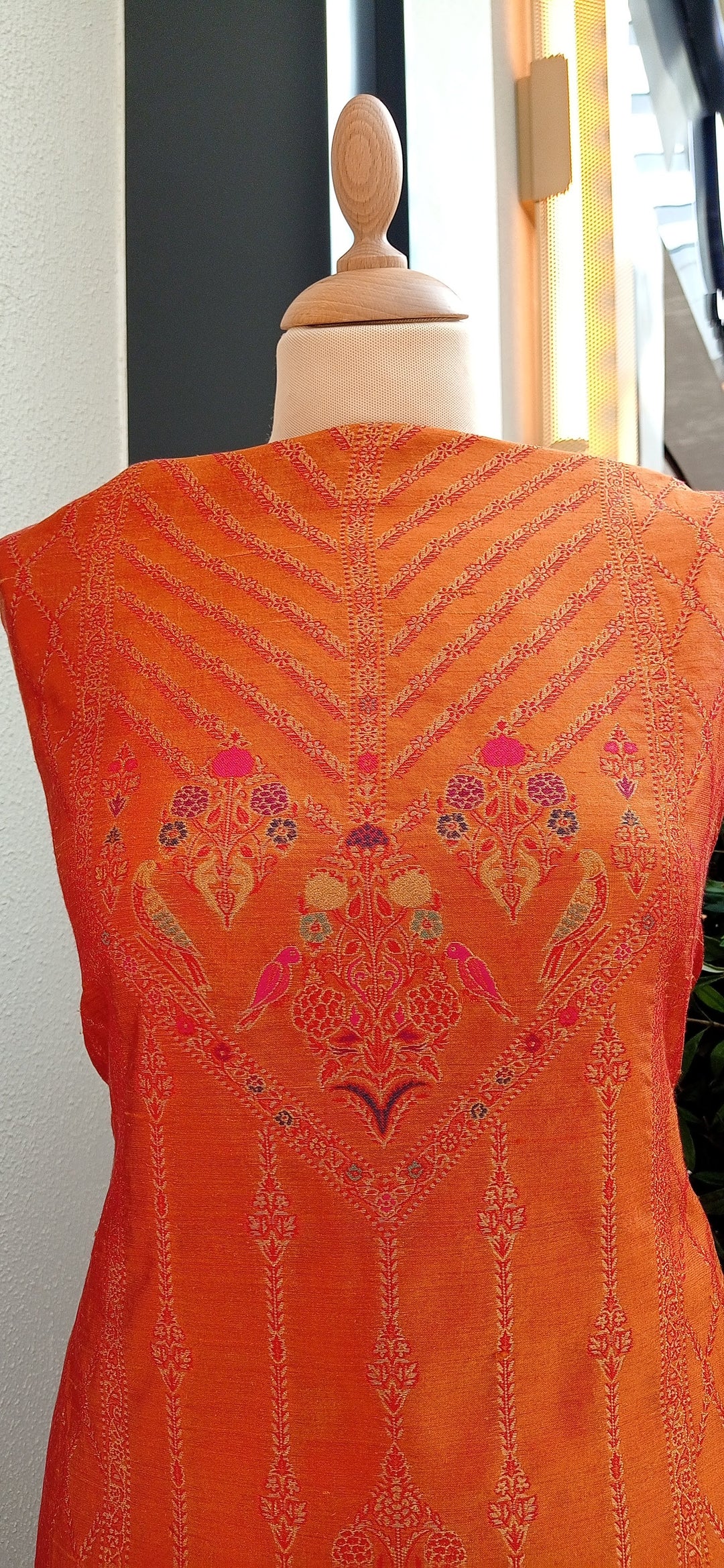 Gitasha Mango-Orange Pure Silk Suit Set (Unstitched)