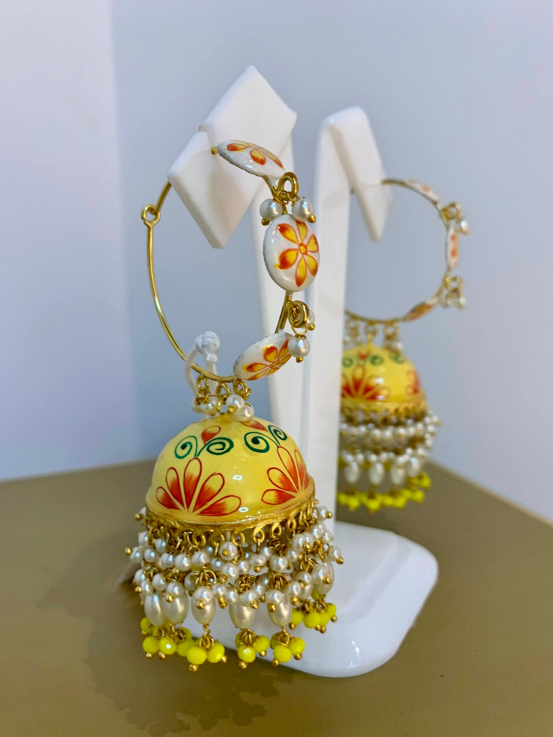 Kiren Yellow and Red Floral Enamel Hoop Earrings