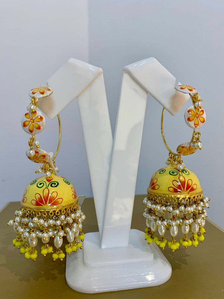 Kiren Yellow and Red Floral Enamel Hoop Earrings